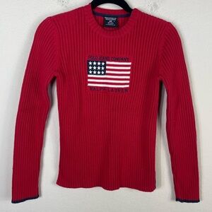 Ralph Lauren Polo Jeans Co. Ribbed American Flag Sweater Size Medium